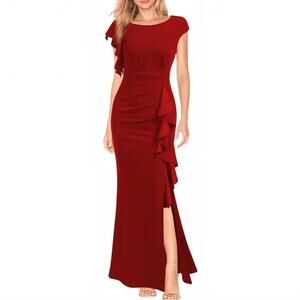 Woosea Red Ruffle Slit Mermaid Dress Off Shoulder Party L